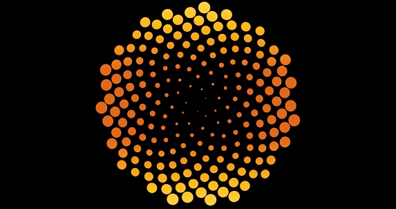 A geometric design of circle pattern of dots on black background