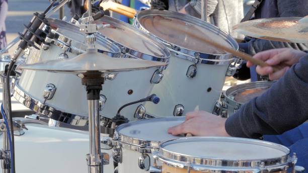 istock Closeup shot of drum instrument while a drummer using it 1433087427