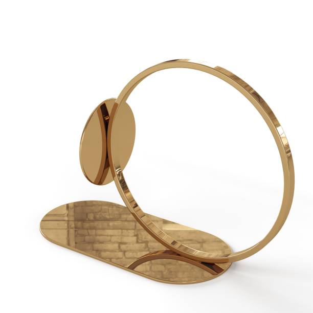 istock 3D rendering of a golden circle mirror with a metallic stand 1433087791