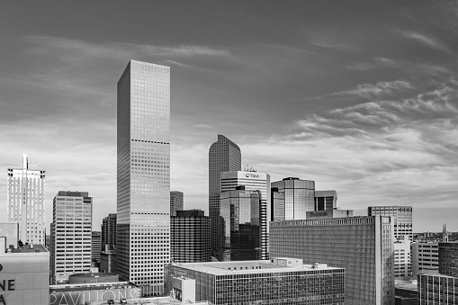 Denver, USA - Dec 24, 2019: skyline of Denver, Colorado with skyscraper.