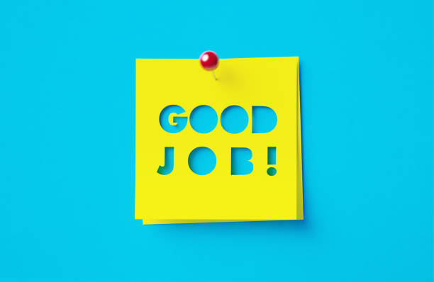 istock Good Job Written Cut Out Yellow Adhesive Notes Sitting Over Blue Background 1433095124