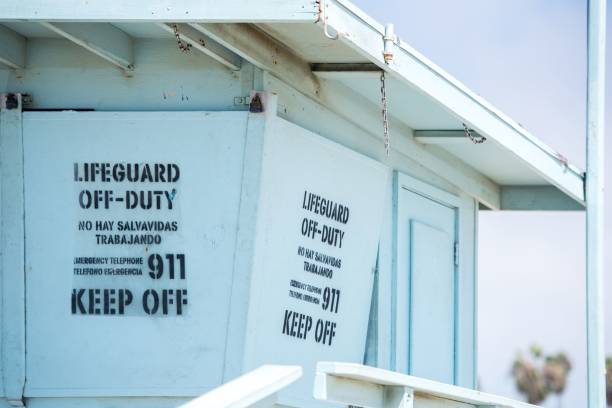 Lifeguard building at the shore on a bright sunny day
