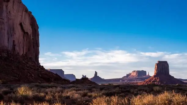 The red-sand deserted Monument Valley at Utah-Arizona line