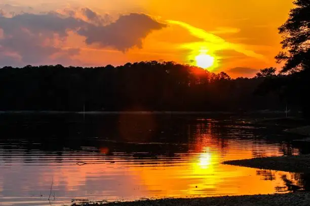 The beautiful sunrise over Lake Acworth. Georgia, USA.