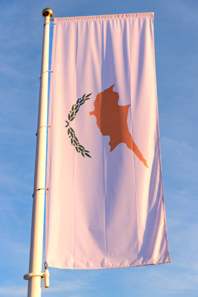 Vertical national flag of Cyprus waving in the wind