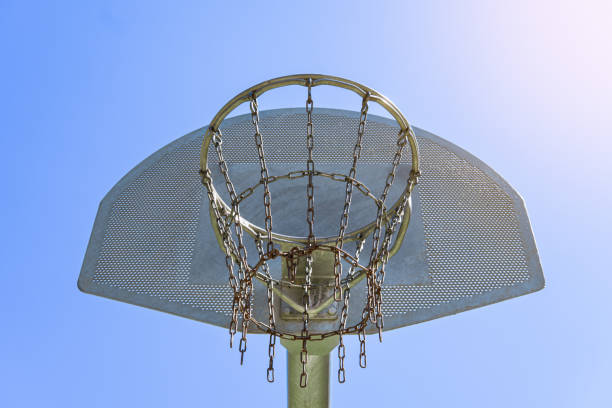 istock metallic urban basketball basket on blue sky 1433098046