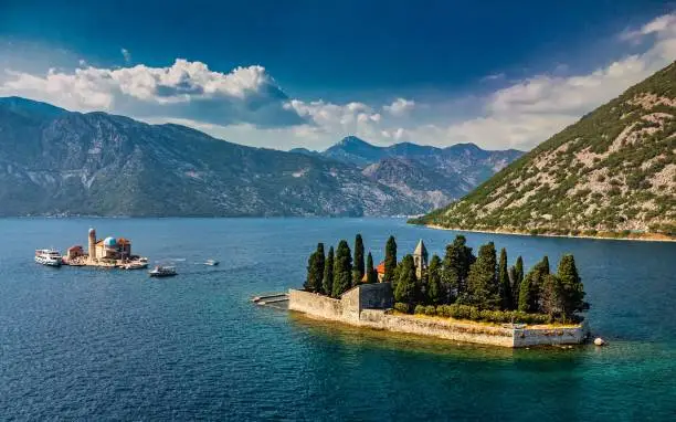 Photo of Our Lady of the Rocks and Saint George Island in the Bay of Kotor, Montenegro