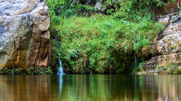 istock Beautiful view of a small waterfall flowing in a river 1433098282