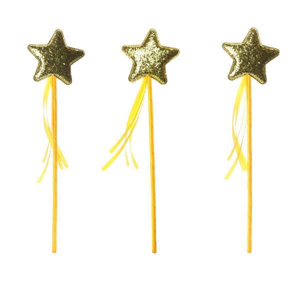 Set with beautiful golden magic wands on white background