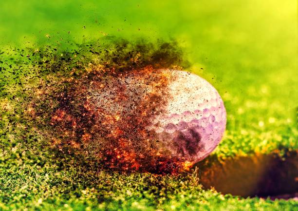 istock 3d illustration of a golf ball rolling towards the cup 1433108384