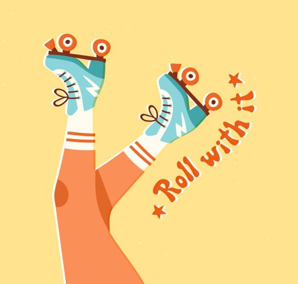istock Upside down girl's legs wearing retro roller skates and socks. 1433108412