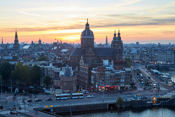 istock Aerial view cityscape at sunset in Amsterdam 1433109671