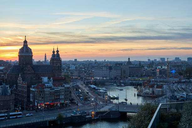 istock Aerial view cityscape at sunset in Amsterdam 1433109672