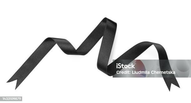 Shiny Black Satin Ribbon On White Background Stock Illustration - Download  Image Now - Black Color, Tied Bow, Ribbon - Sewing Item - iStock