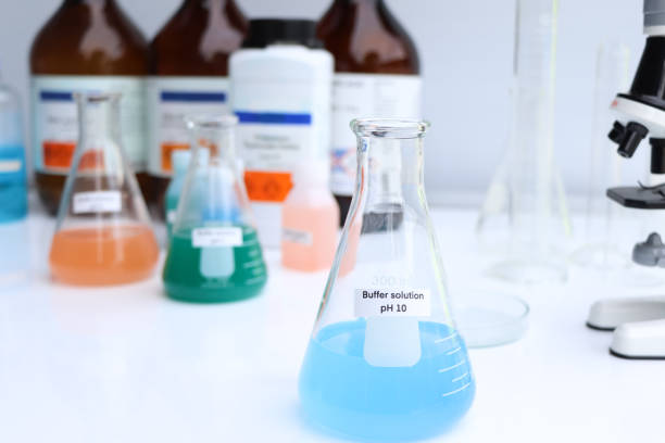 istock Buffer solution in glass, chemical in the laboratory and industry 1433111243