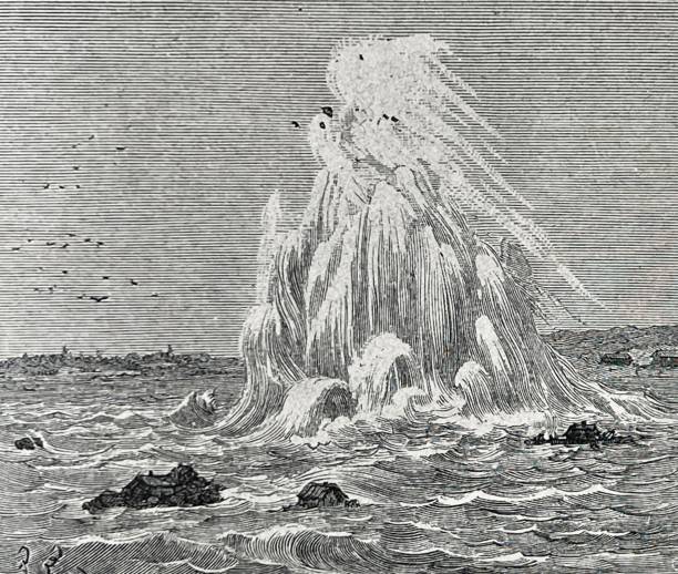 nowy jork, blow up the hell gate and flood rock, 10 października 1885, - new york flooding stock illustrations