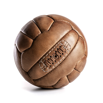 Silver colored soccer ball sitting on white background. Horizontal composition with copy space. Clipping path is included.