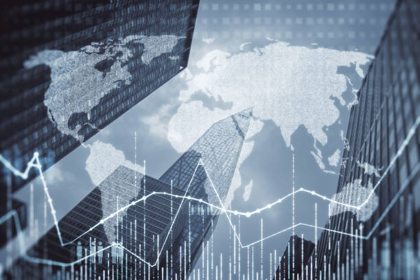 istock Abstract glowing map hologram o blurry city background. Digital international network, technology and geo communication concept. Double exposure. 1433111905