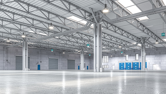 large empty warehouse. 3d render