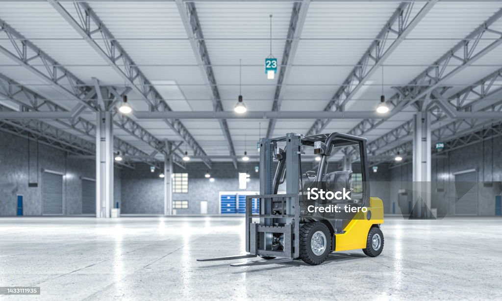 üres raktár és sárga targonca. - Jogdíjmentes Targonca témájú stock fotó üres raktár és sárga targonca. - Jogdíjmentes Targonca témájú stock fotó