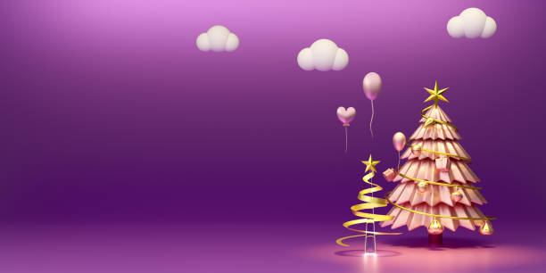 istock Podium with Christmas tree and ornaments in purple or violet composition for modern stage display and minimalist mockup ,Concept Christmas and a festive New Year, 3d illustration or 3d render 1433114533