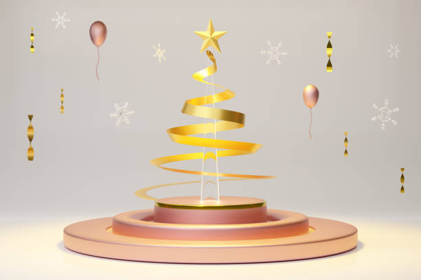 istock Christmas tree with snow flakes and ornaments in white composition for modern stage display and minimalist mockup ,Concept Christmas and a festive New Year, 3d illustration or 3d render 1433114596