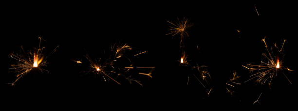 istock Set of real sparkler with sparks on black background for overlay blending mode 1433115065