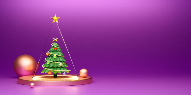 istock Chrismas tree and ornaments in purple or violet composition for website or poster or Happiness cards,Christmas banner and festive New Year, realistic 3d illustration or 3d render 1433116149