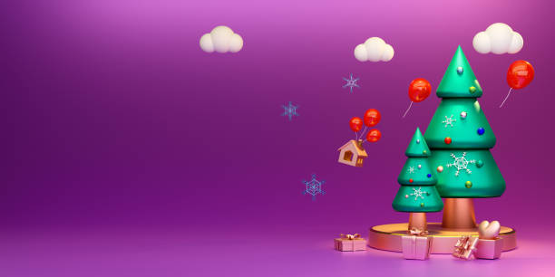 istock Christmas tree with gift box and ornaments in purple or violet composition for modern stage display and minimalist mockup ,Concept Christmas and a festive New Year, 3d illustration or 3d render 1433116400