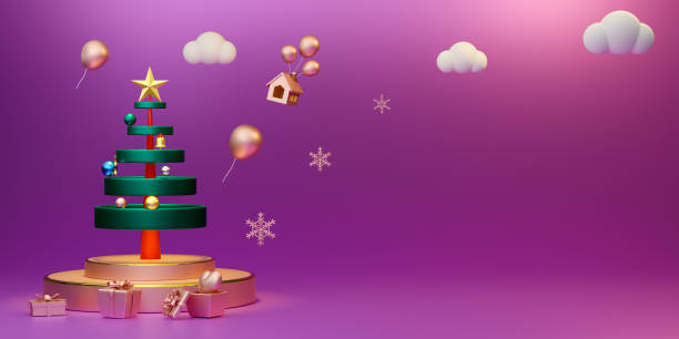 istock Christmas tree with gift box and ornaments in purple or violet composition for modern stage display and minimalist mockup ,Concept Christmas and a festive New Year, 3d illustration or 3d render 1433116405