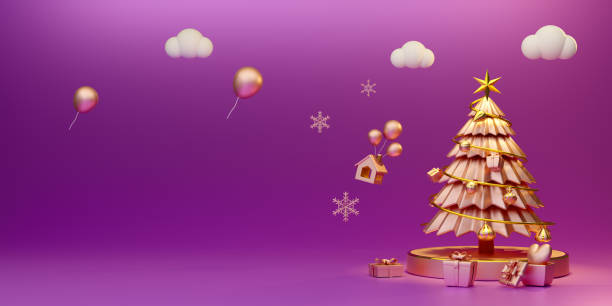 istock Christmas tree with gift box and ornaments in purple or violet composition for modern stage display and minimalist mockup ,Concept Christmas and a festive New Year, 3d illustration or 3d render 1433116780