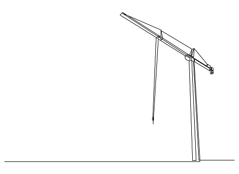 Continuous one line drawing of construction crane. Vector illustration