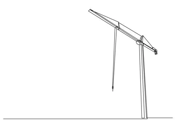 Vector illustration of Continuous one line drawing of construction crane. Vector illustration.
