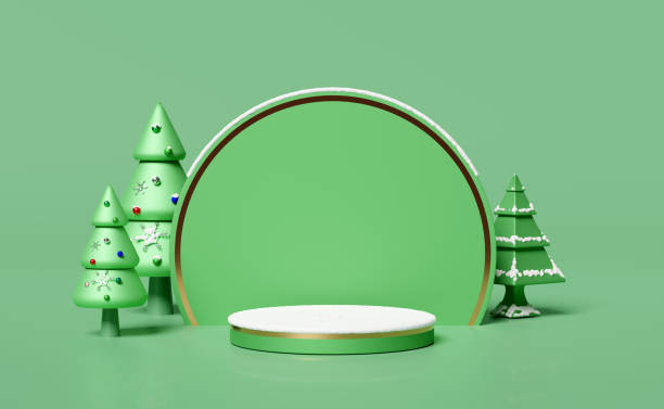 istock cylinder stage podium empty with christmas tree,snow,ornaments isolated on green for modern stage display and minimalist mockup ,Concept Christmas and a festive New Year, 3d illustration or 3d render 1433120076