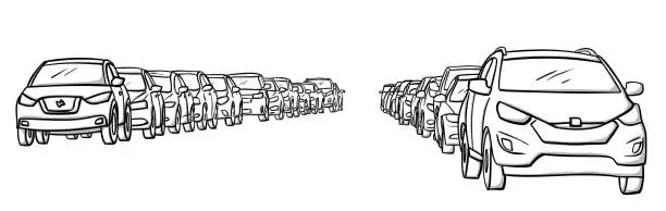Vector illustration of Cars Along The Street Both Sides