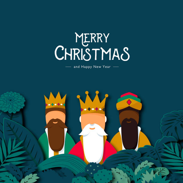 Christmas greeting card with the Three Wise Men vector art illustration