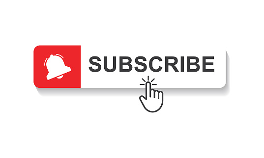 Subscribe with cursor. Bell button and hand cursor.