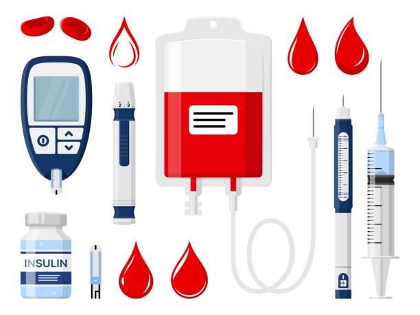 illustrations, cliparts, dessins animés et icônes de diabète, don de sang et injection d’insuline - insulin sugar syringe bottle