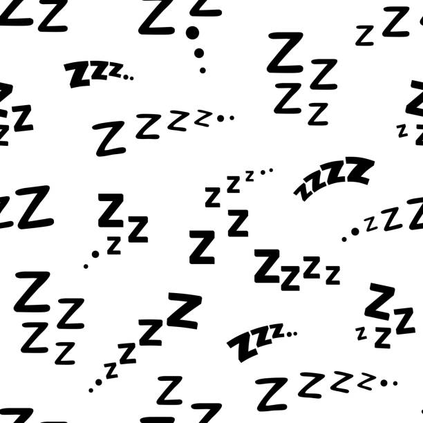 Zzz, zzzz bed sleep snore seamless pattern Zzz, zzzz bed sleep snore seamless pattern. Sleep, dream, nap or rest sound effects vector background with monochrome onomatopoeia signs of letter z. Snore or apnea sounds on white backdrop letter z stock illustrations