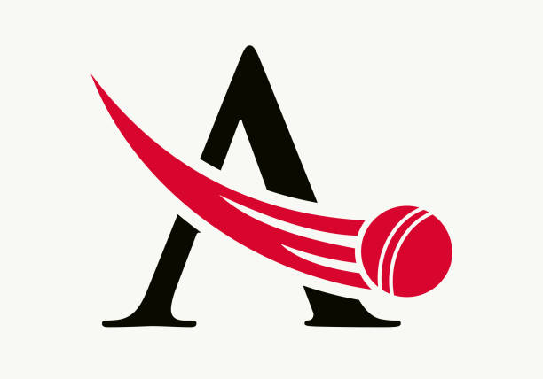 buchstabe ein cricket-logo-konzept mit beweglichem cricket-ball-symbol. cricket sports logotype symbol vektor vorlage - kricketball stock-grafiken, -clipart, -cartoons und -symbole