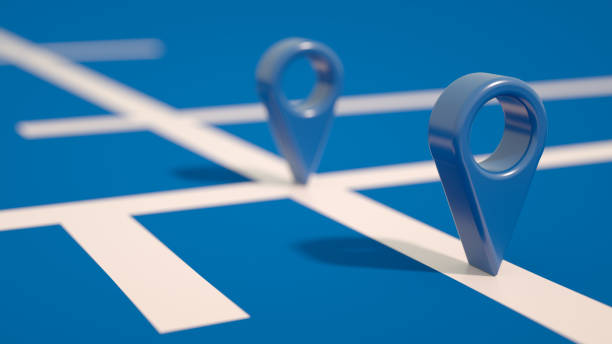 istock 3D navigation map pointer, marker pin on road, travel destinations 1433126147