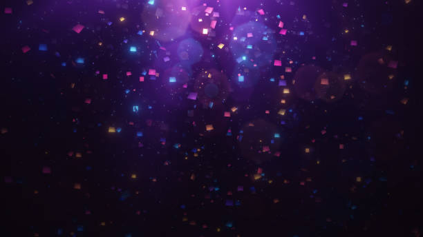 festive glittering falling confetti. elegant colorful particle flow. gentle stream of luxury dust, magical snowfall, creative soft bokeh, awarding abstract background. 3d rendering - comemoração imagens e fotografias de stock