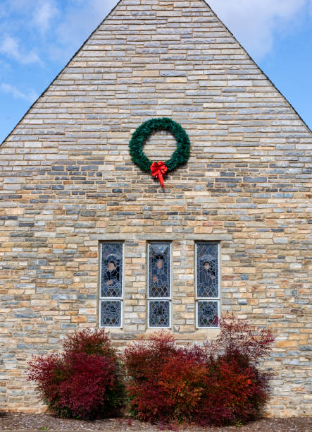 istock Christmas Wreath on Church Exterior Wall 1433127013