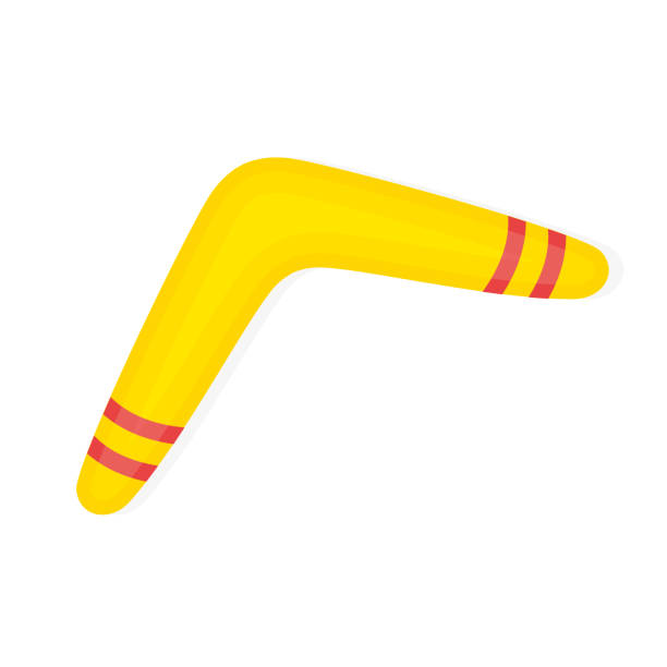 ilustraciones, imágenes clip art, dibujos animados e iconos de stock de icono amarillo boomerang - aborigine australian culture boomerang isolated