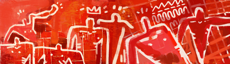 outsider art graffiti. grunge human figure. modern and urban art. red Acrylic and oil effect. Illustration for art, poster, canvas and art decoration