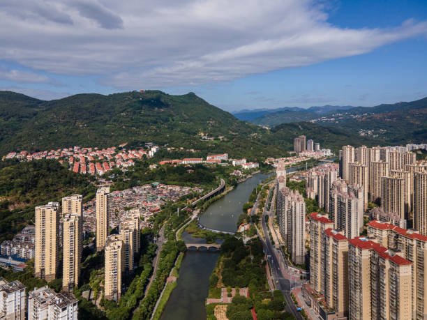 istock Aerial view of livable urban complex along the river 1433130343