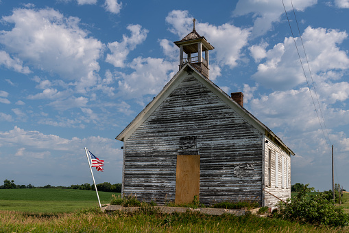 Old one room schoolhouse on a summer's day near Erhard, Minnesota, USA.
