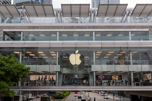 Hong Kong - October 13, 2022 : General view of the Apple store in Central District, Hong Kong.