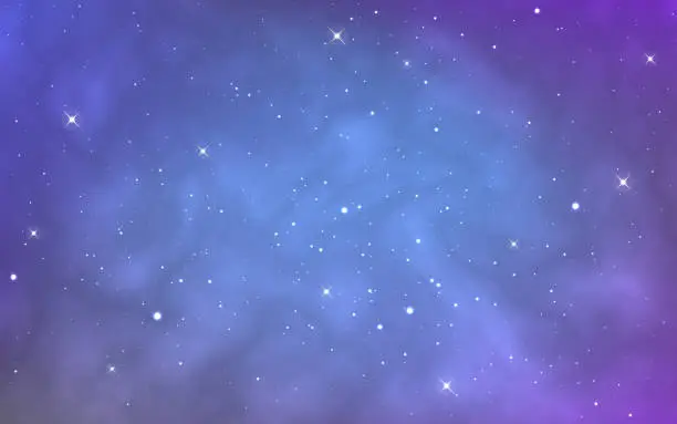 Vector illustration of Cosmos violet texture. Deep space background. Milky way with glowing stars. Colorful endless universe with constellations. Starry galaxy effect. Vector illustration