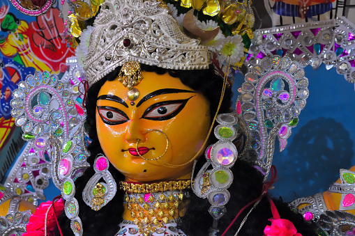 Maa Durga Idol during Durga Puja , Durga Puja is an annual Hindu festival celebrated  in all over India as a navaratri and  West Bengal celebrated  as a Durga puja , now  it is  a world UNISCO HATITAGE .